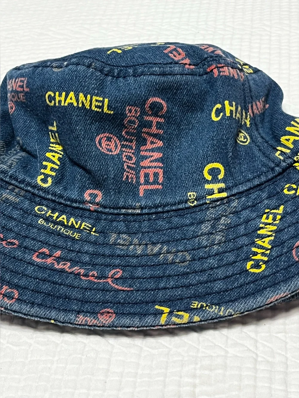 ChaneI Denim Medium Wash Jean Graffiti Scribble Bucket Hat